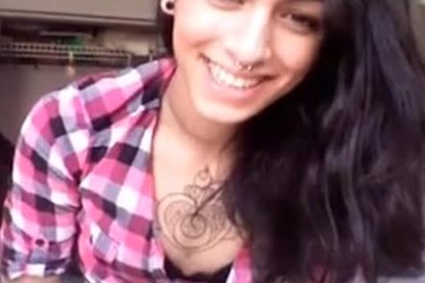 juicy Tattooed brunette attractive tranny Cums O