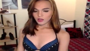 filthy oriental sheboy Masturbates Her Hard wang