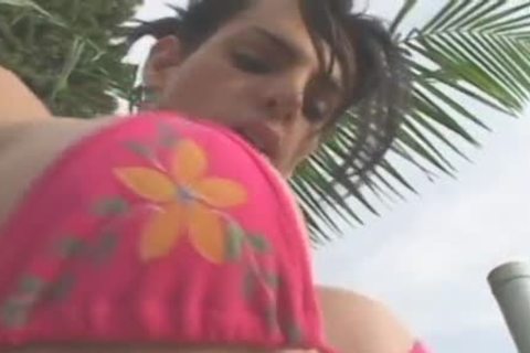 man Rails brunette hair lady-twink On Patio