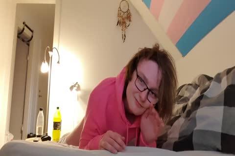 attractive Femboy Riding sex toy whilst Wearing attractive Pink Hoodie