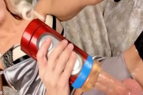 Crossdresser Masturbates penis With ramrod toy