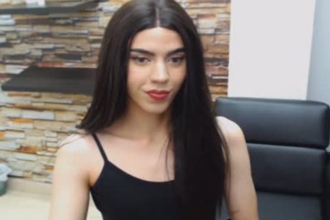 Seductive brunette sheboy Hard upright penis