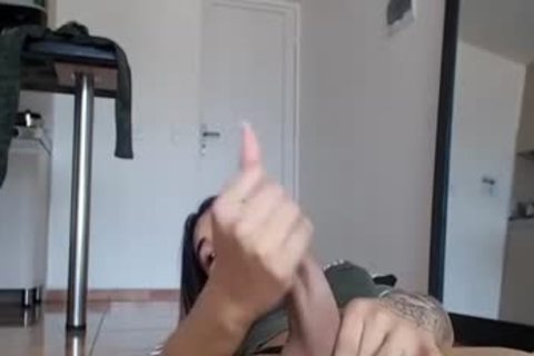 she is A Teenager Trap Hard jerking off Her penis Till she Cums