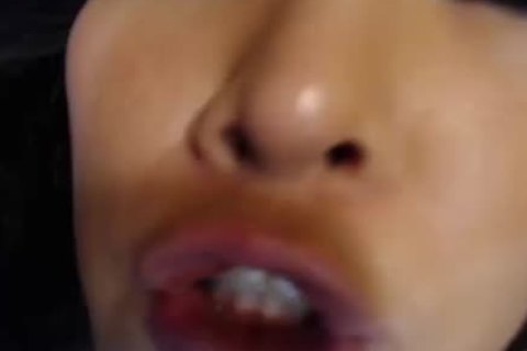 horny asian tranny Smokes while Playing With Her mounds On cam