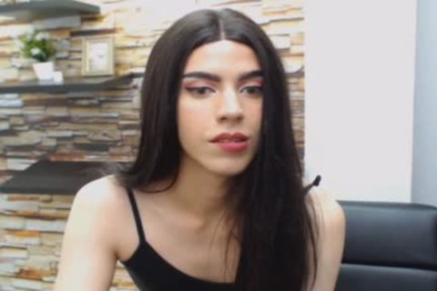 Seductive brunette ladyboy Hard upright cock