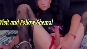 Skinny latina teen shemale beauty In High Heels And stockings Strokes Her weenie