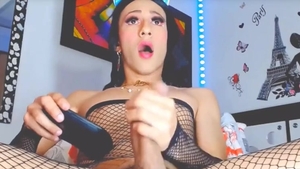Seductive shemale loves jerking off Her enormous weenie