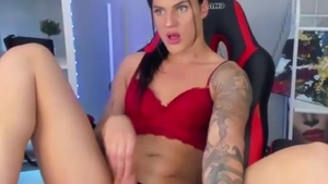 Fit Russian legal age teenager Transgirl With Tattoos Wanks Hard Until she shoots large Load On web camera