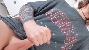 nice-looking Trans female-dom With Tattoos Tugs Her large cock On web camera