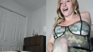 blonde ladyboy Masturbating Her penis In sofa