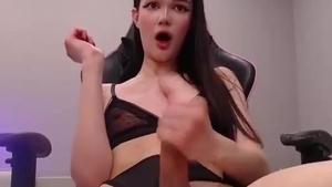 Skinny And Tall Russian legal age teenager Transgirl In lingerie Tugs Her penis On webcam