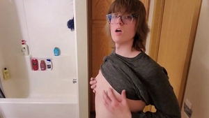 Trans beauty Stephanie Sprays giant cumshot All Over bathroom Floor