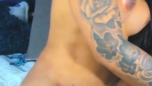 Voluptuous Colombian Trans Lady With Tattoos And big tits Jerks Off Her big humongous 10-Pounder